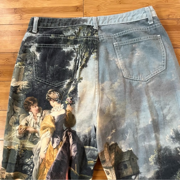 Trendy da Vinci Oil Painting Fine Art High Rise Baggy Denim Jean Pants - Picture 12 of 14